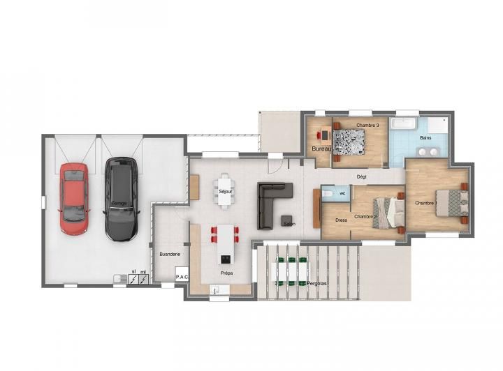 Plan de Maison AP 3CH 119 - Bac acier