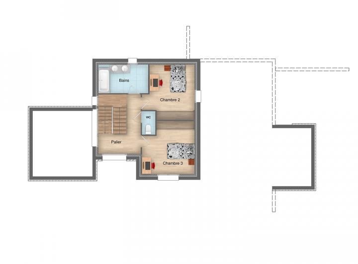 Plan de Maison AP 3CH 147 - Bac acier